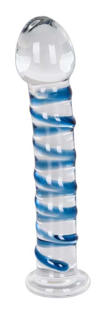 Glasdildo „Bleu“, 18 cm, mit Rillen