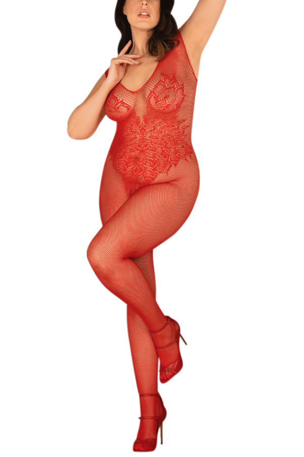 Ouvert Bodystocking rot Plus Size