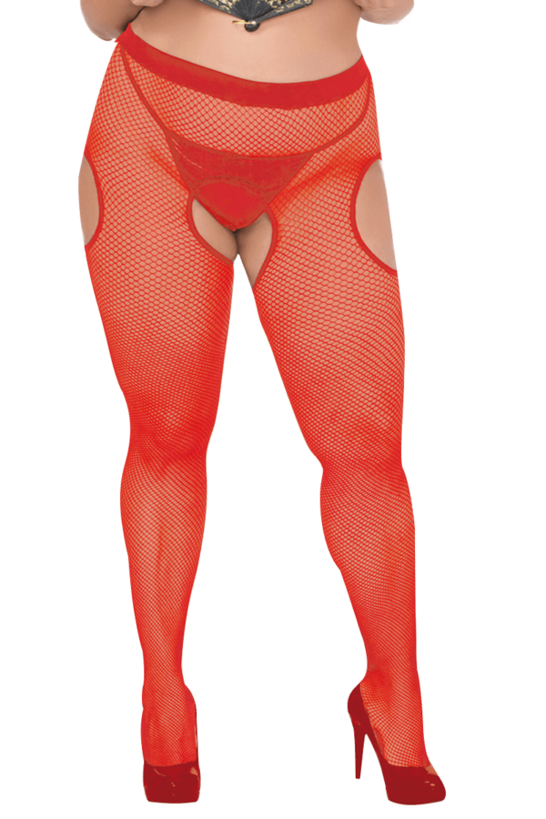 Netzstrumpfhose Ouvert in Rot Plus Size