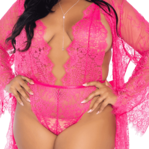 Spitzenbody mit Kimono Plus Size - pink