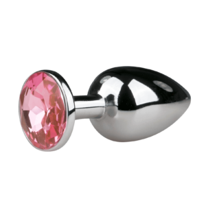 Silberner Analplug mit rosa Kristall - S/M/L