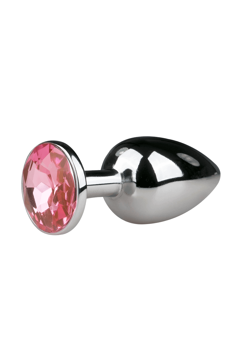 Silberner Analplug mit rosa Kristall - S/M/L