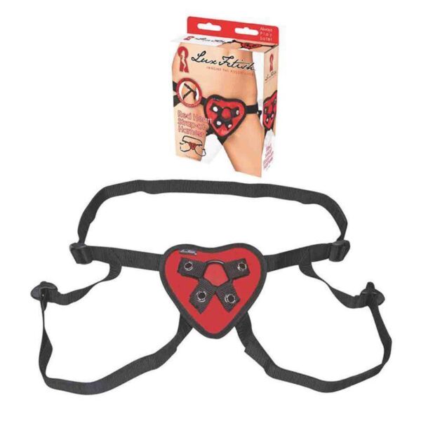 lux fetish red heart strap on harness