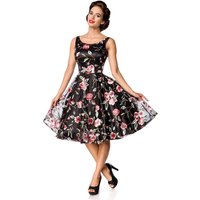 Premium Retro Blumenkleid Schwarz-Rosa