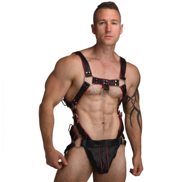 master series heathens harness male body harness schwarz rot