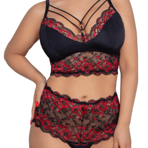 2tlg. Spitzenset in schwarz rot Plus Size