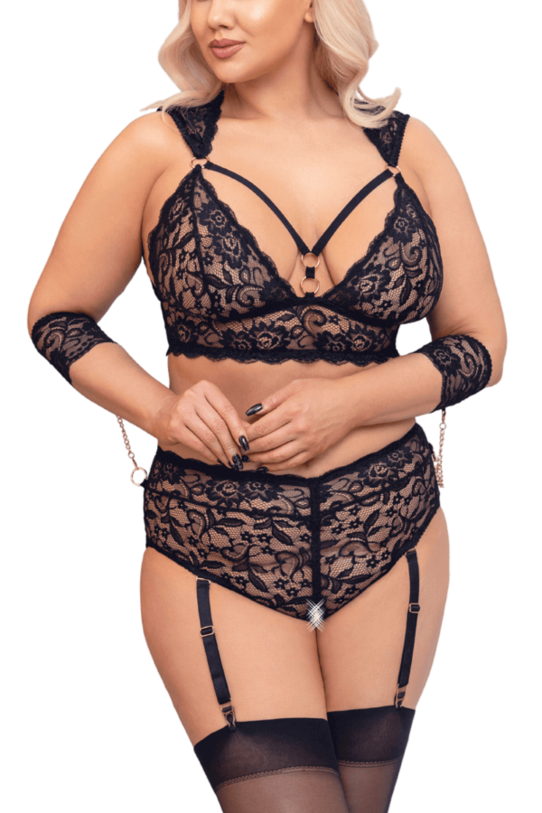 2tlg. Dessous-Set aus Spitze mit Ketten Plus Size