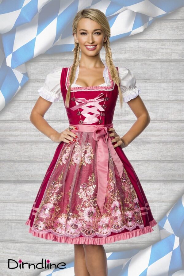 2tlg. Luxus Dirndl in rot rosa