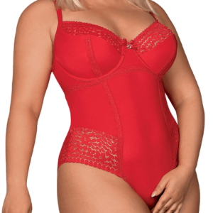 Ouvert Body mit Spitze in Rot Plus Size