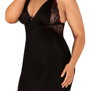 schwarze Chemise mit Spitzedetails Plus Size