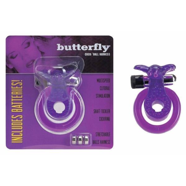 cock ball harness butterfly purple