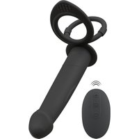 Analvibrator „RC double fucker“ mit Penis- und Hodenring