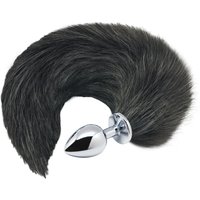 Analplug „Black & White Fox Tail“ aus Metall mit Schweif am Stopper