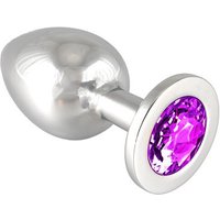 Edelstahl-Buttplug mit lila Kristall (360g)