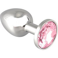 Edelstahl-Buttplug mit rosa Kristall (75g)