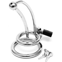 Penis Lock with curved urethral tube: Edelstahl-Peniskäfig mit Dilator