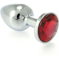 Edelstahl-Buttplug mit rotem Kristall (145g)