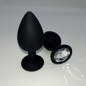 Silikon Plug black X-large mit klarem Kunststein