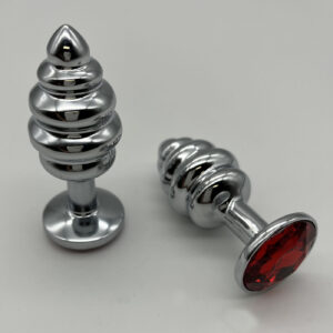 Metall Plug silber small mit rotem Kunststein