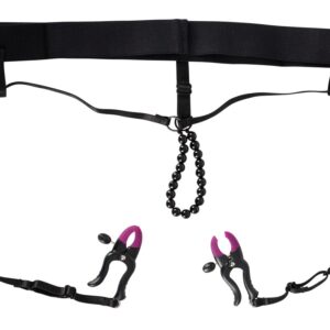 Clit Spreader-String with Silicon Clamps mit Schamlippenklammern Schwarz