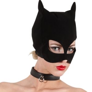 Katzen-Maske im Nubukleder-Design Schwarz