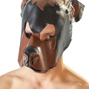 Hundemaske in Lederoptik Schwarz-Braun