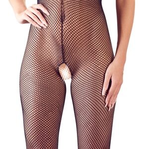 Catsuit ouvert aus grobem Netz Schwarz