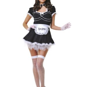 Le Frivole Dienstmädchen-Kostüm mit Schleifen-Halsband Schwarz