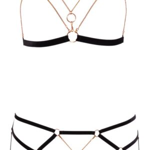 Busenfreier BH und String ouvert mit edlen elastischen Samtbänder Cottelli Schwa...