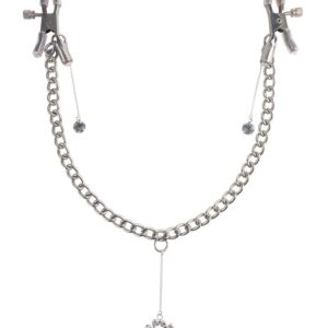Crystal Nippelklammern mit Schmuckelement und Metallkette Silber