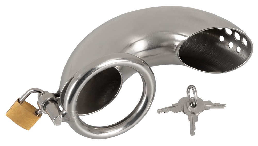 Gebogener Peniskäfig mit Hodenring Fetish Collection Silber 1 Gebogener Peniskäfig mit Hodenring Fetish Collection Silber