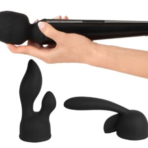 Massagestab Rechargeable Wand Vibrator mit 2 Aufsätzen Schwarz